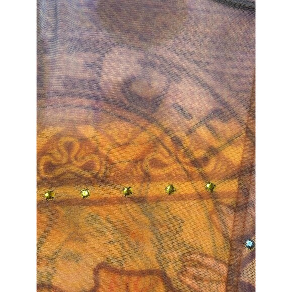 Y2K ALPHONSE MUCHA Art NOUVEAU Print Mesh Long Sleeve Blouse W/Rhinestones. XS-S - Picture 10 of 16
